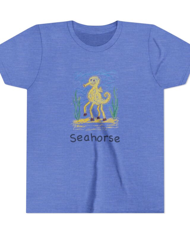 literally seahorse kids' t-shirt with name on front