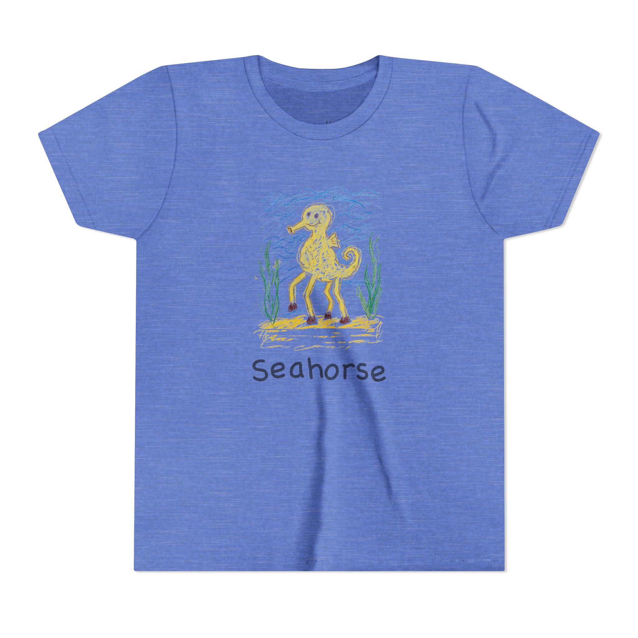 literally seahorse kids' t-shirt with name on front