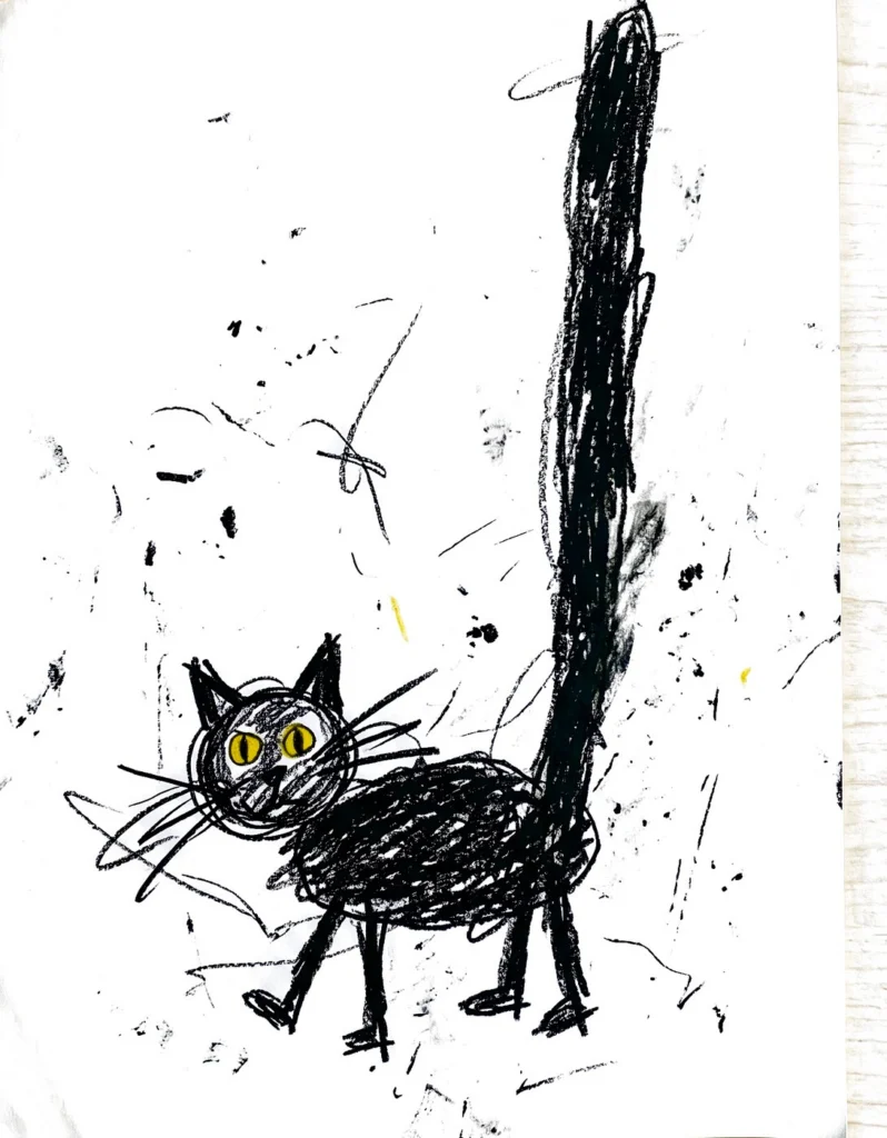 The crayon drawing of the Black Cat