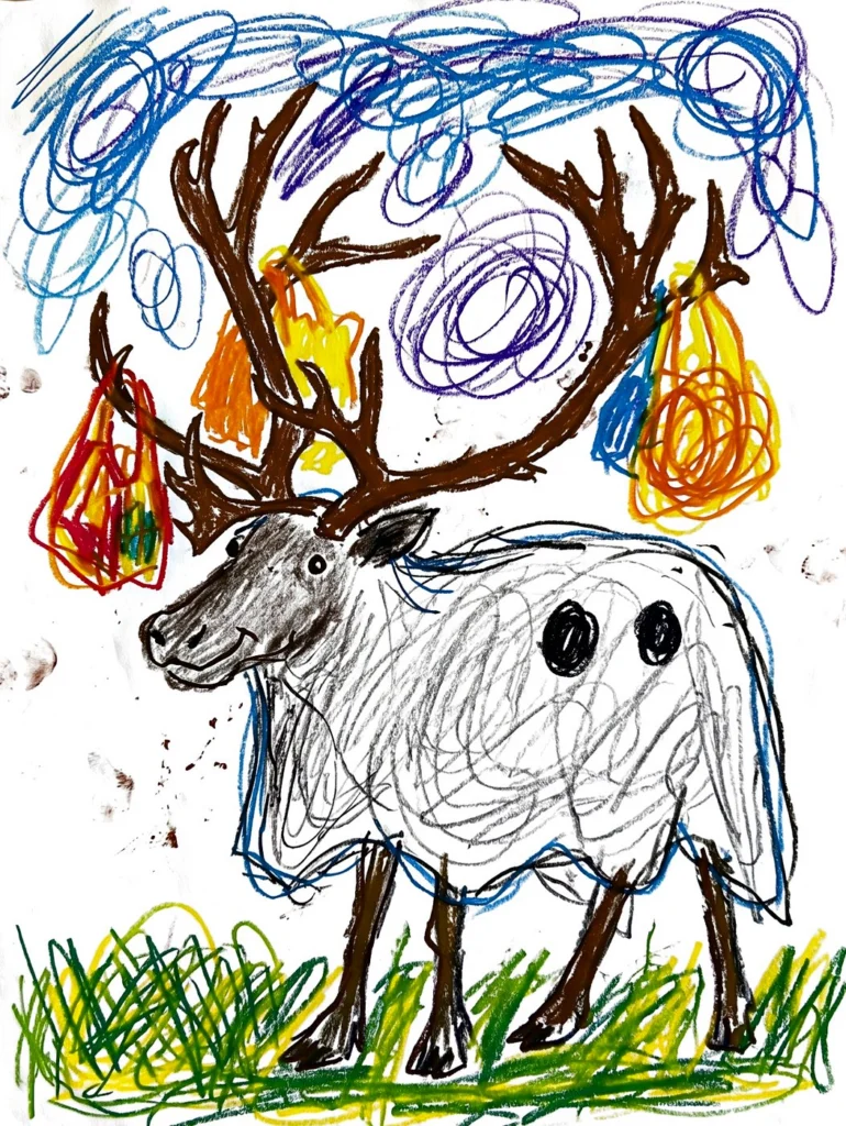 The crayon drawing of the Caribou