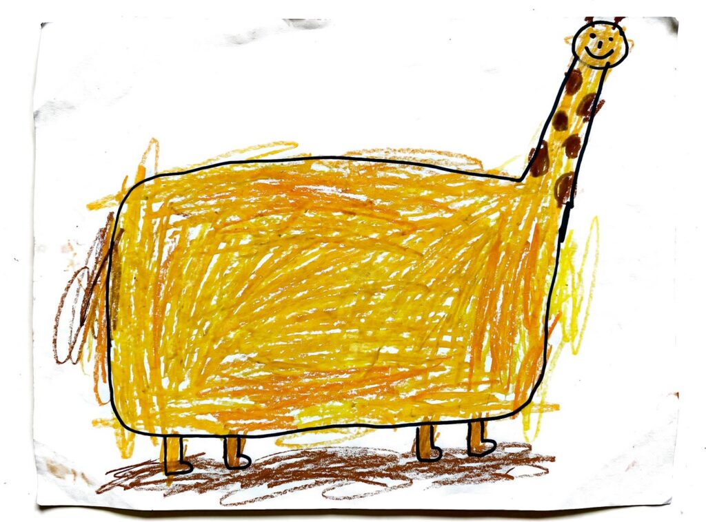 The crayon drawing of the Giraffe