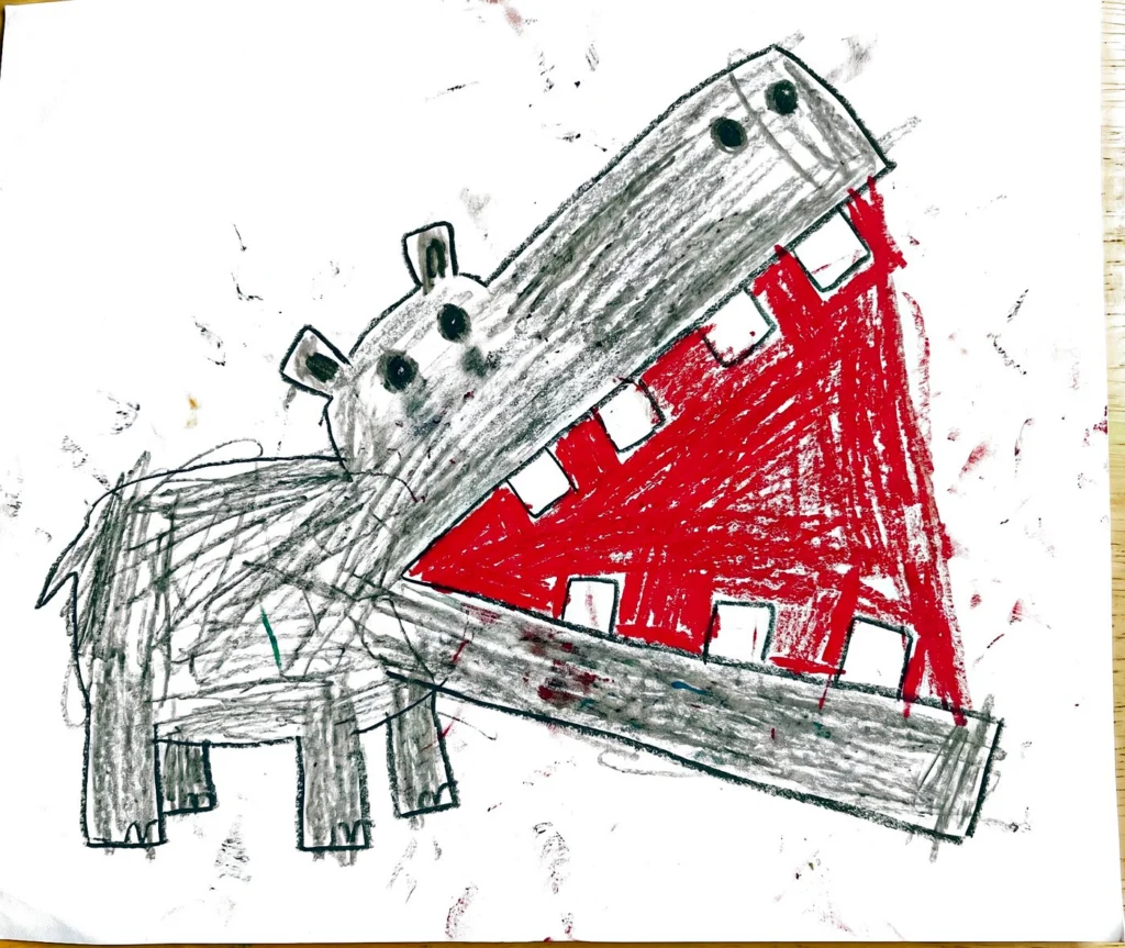 The crayon drawing of the Hippo