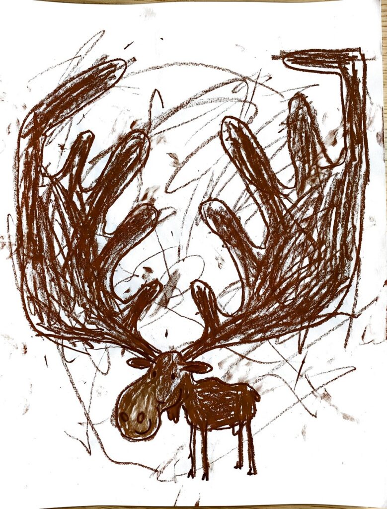 The crayon drawing of the Moose