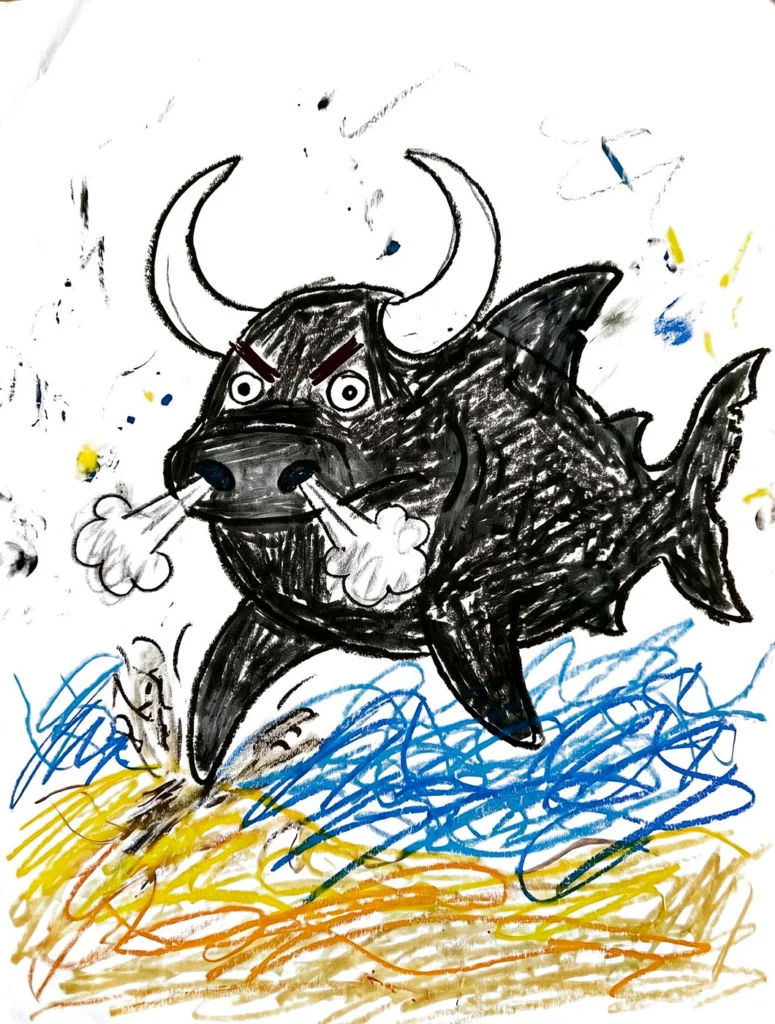 The crayon drawing of the Bull Shark