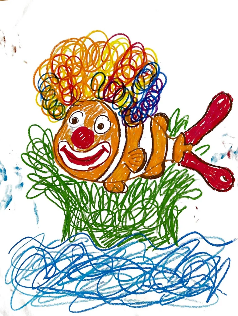 The crayon drawing of the Clownfish