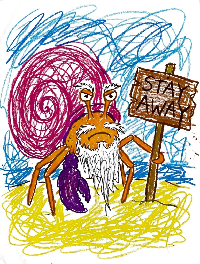 The crayon drawing of the Hermit Crab