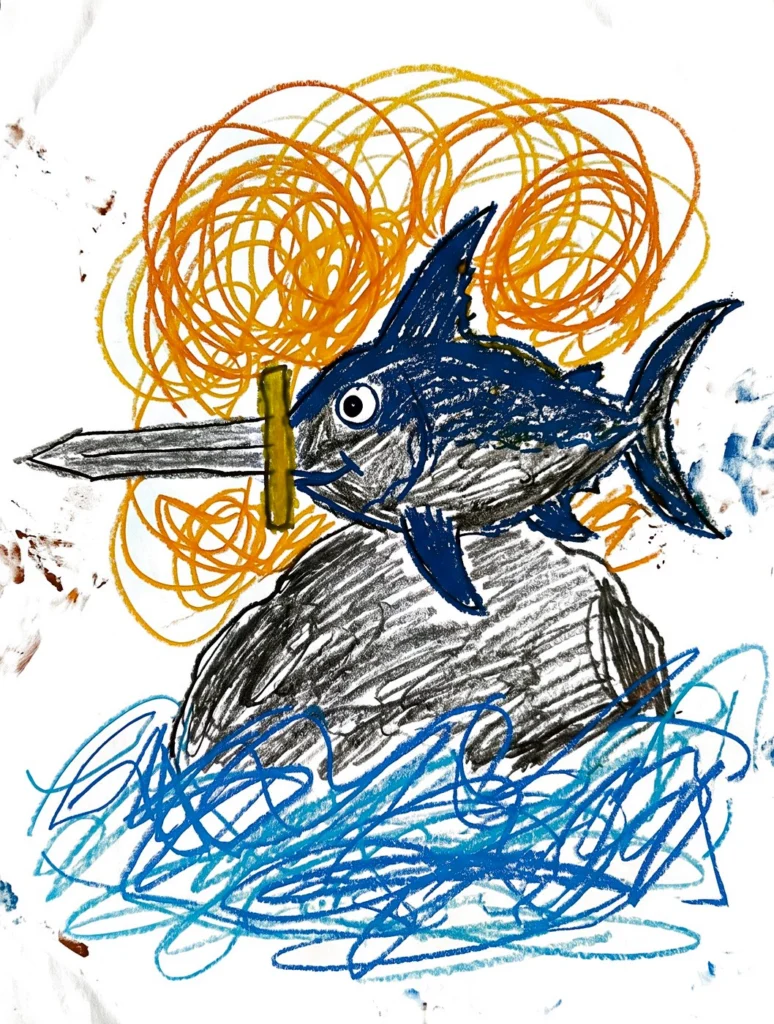 The crayon drawing of the Swordfish
