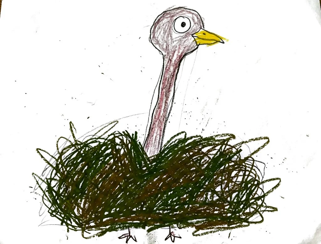 The crayon drawing of the Ostrich