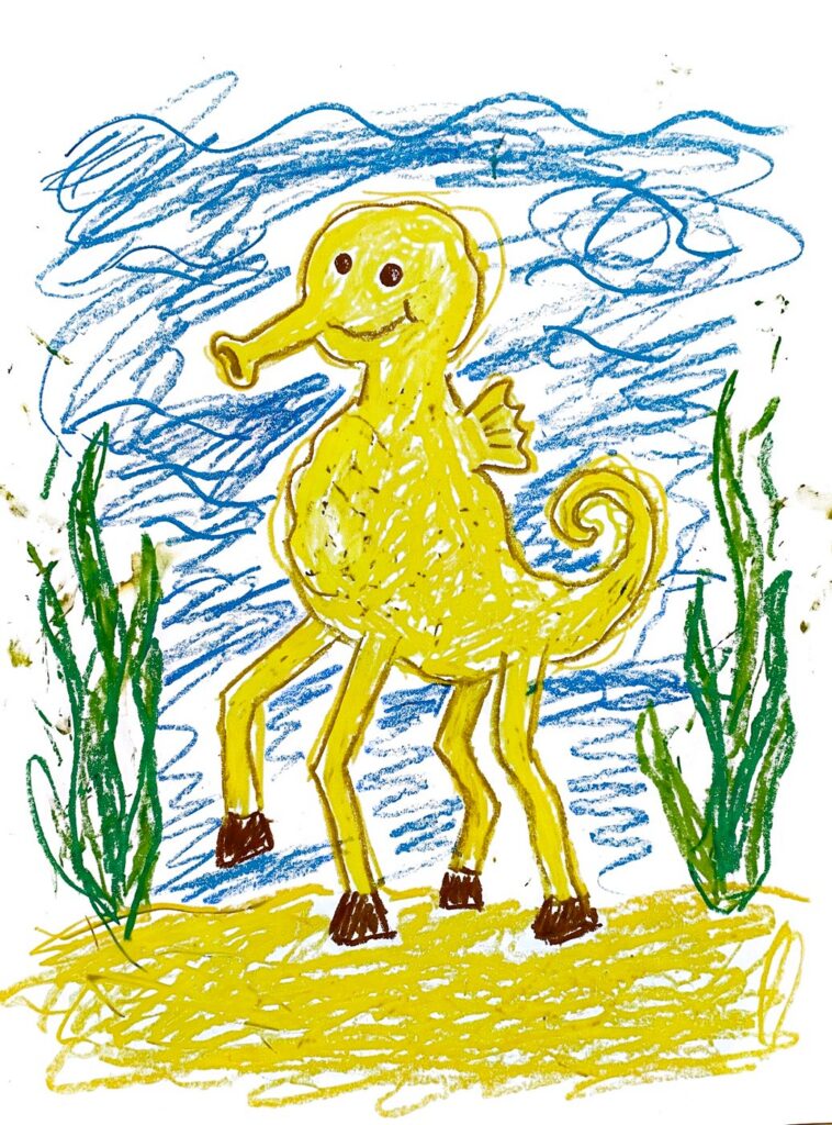 The crayon drawing of the Seahorse